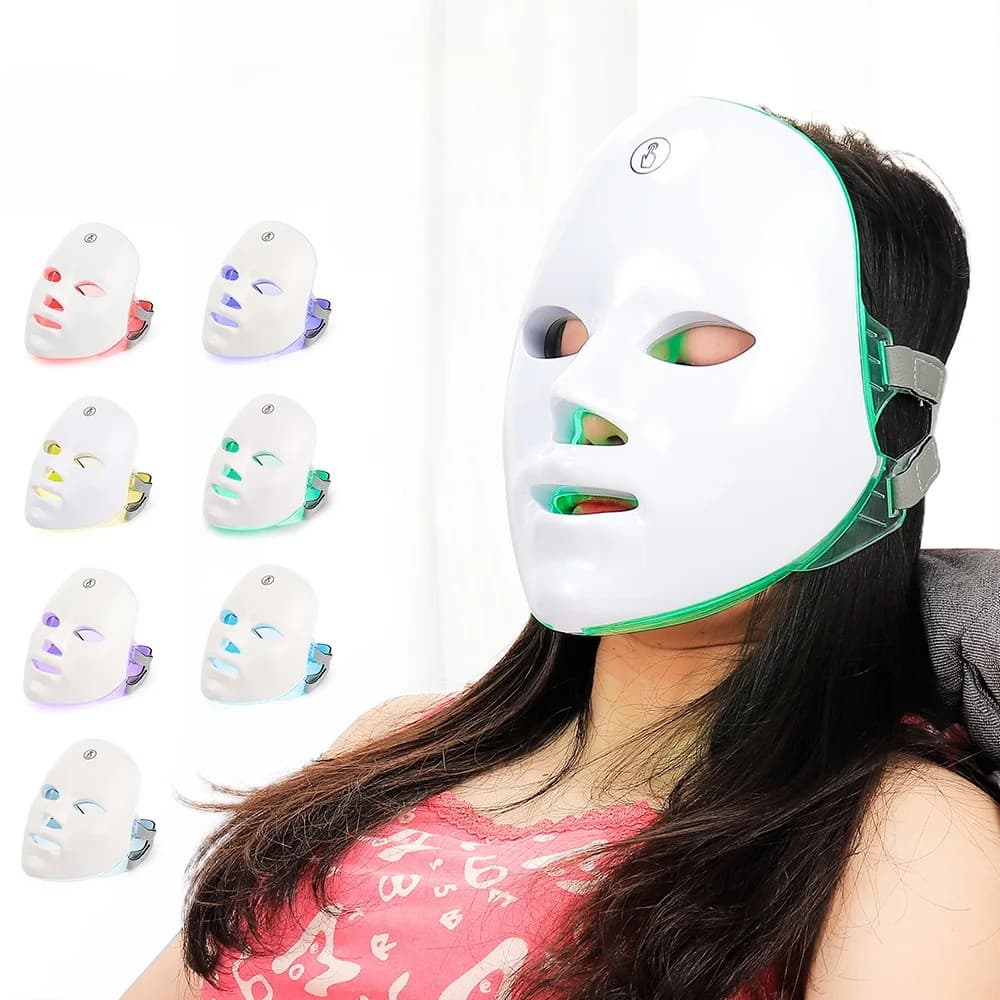 Máscara Facial Recarregável LED 7 Cores Photon Therapy Rejuvenescimento Da Pele Anti Acne Remoção De Rugas De Beleza