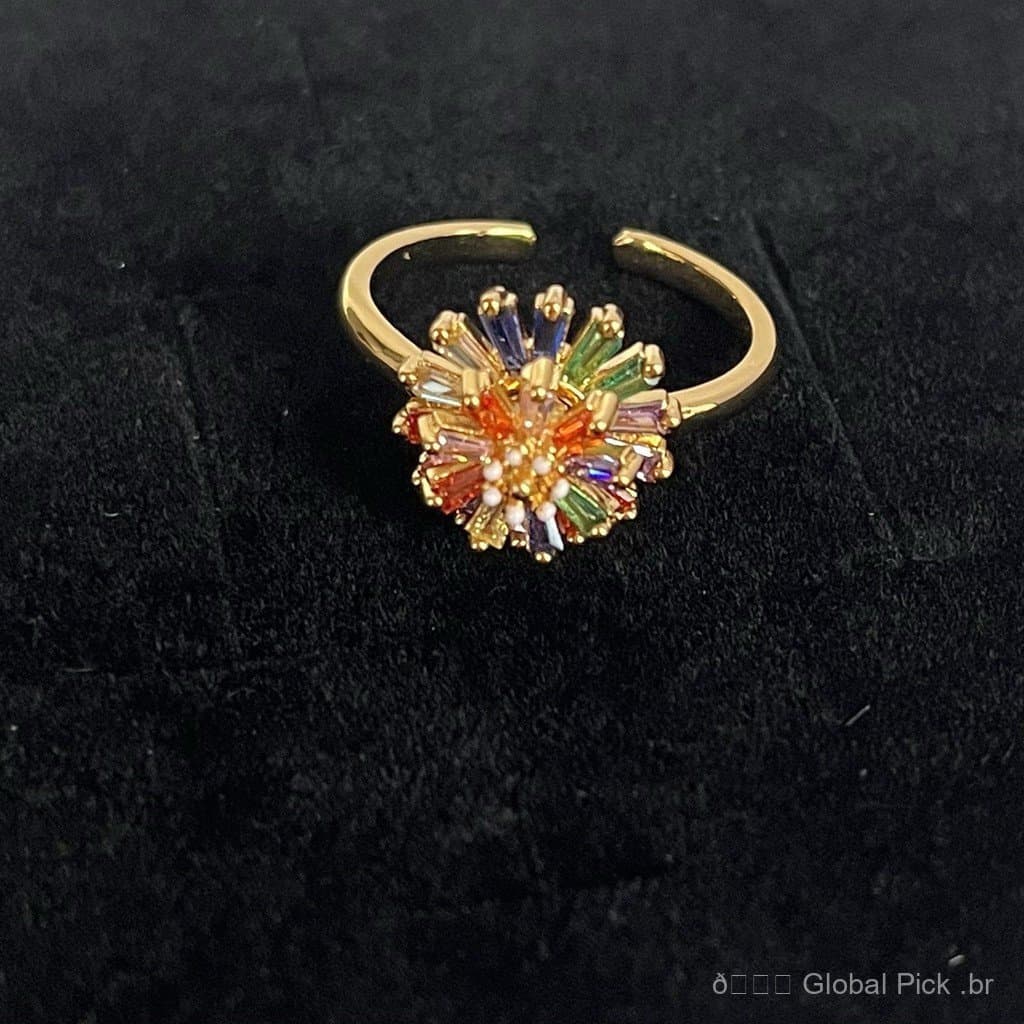Anel de luxo giratório com zircônia em cores de arco-íris, estilo francês, requintado e versátil.