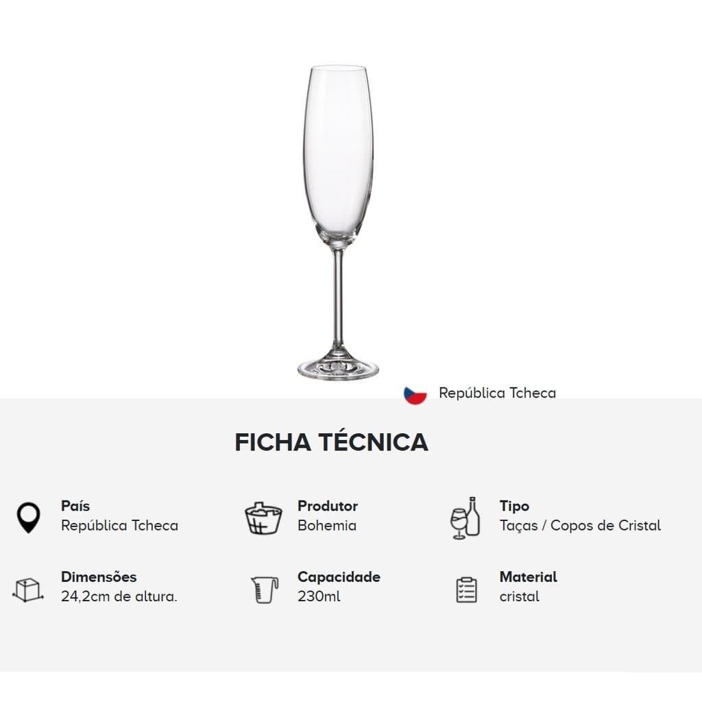 Conjunto 4 Taças para Espumante Bohemia Royal Crystal 230ml