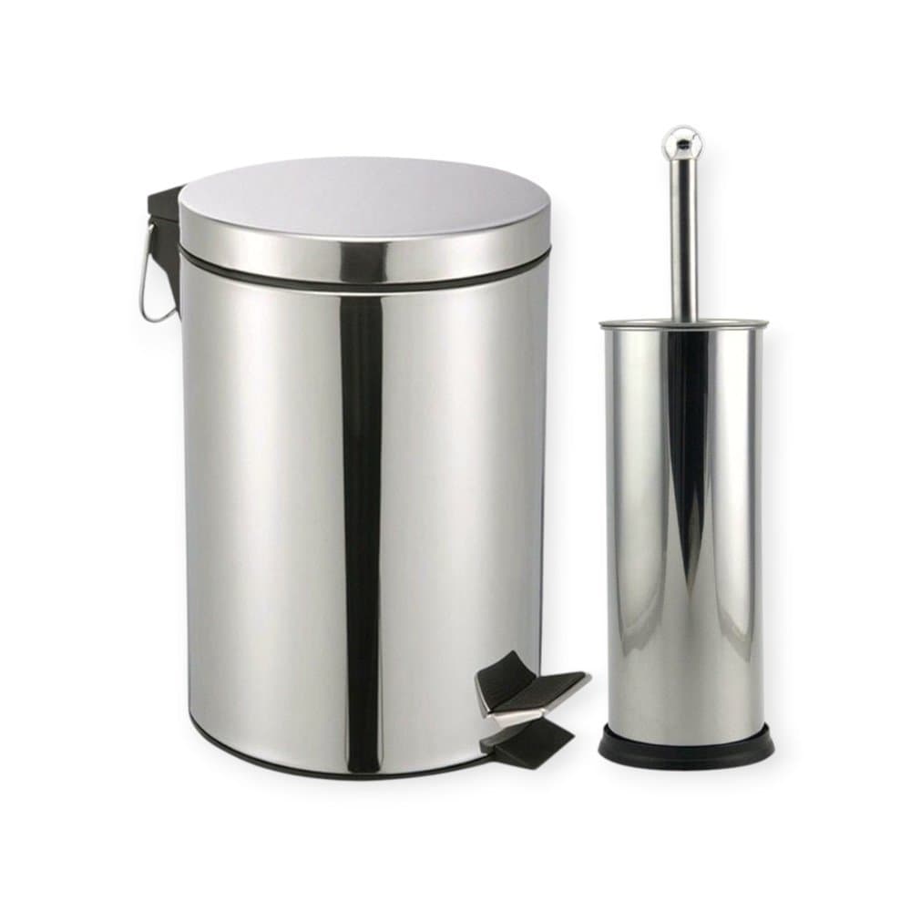 Kit Lixeira Inox 5L com Escova Sanitária Clink – Aço Inoxidável, Design Moderno e Sofisticado