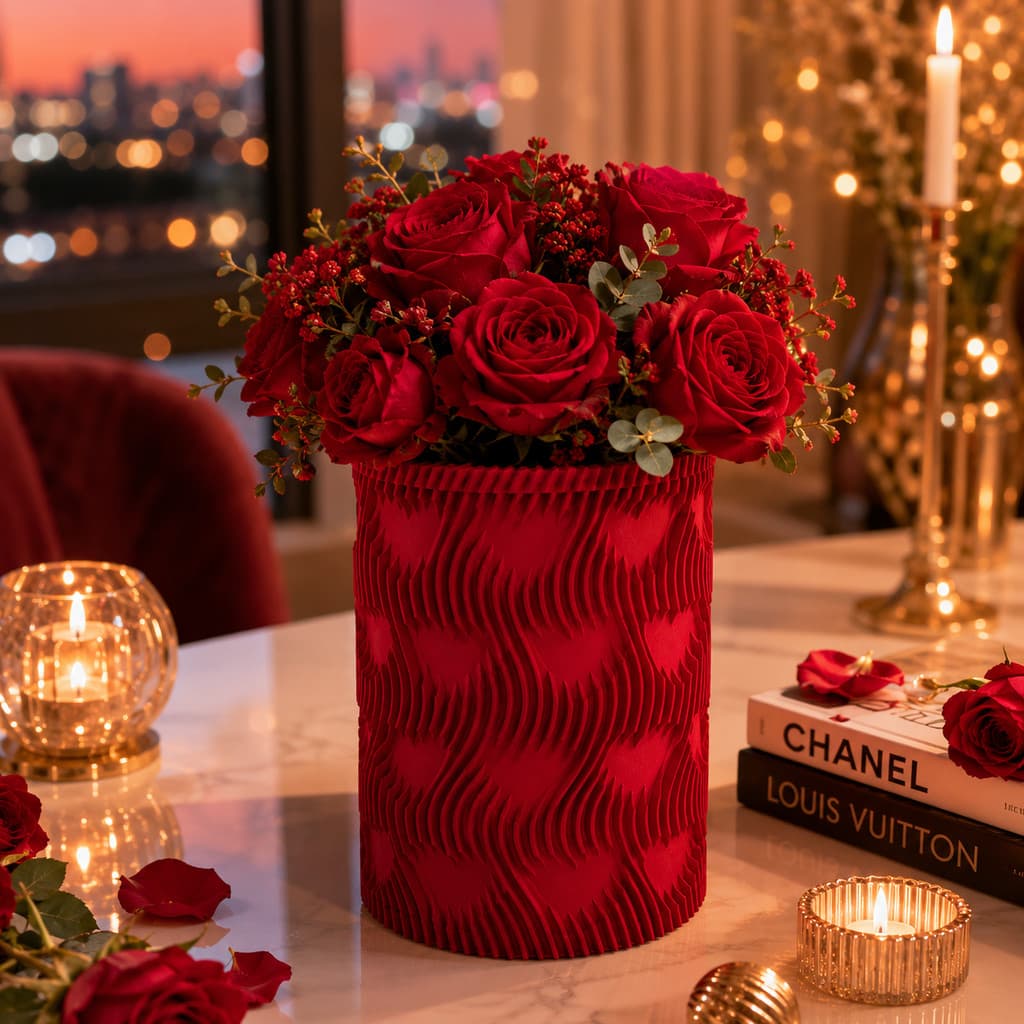 Vaso Decorativo Moderno 3D Vermelho Luxo Centro de Mesa Decoração Sala Aparador