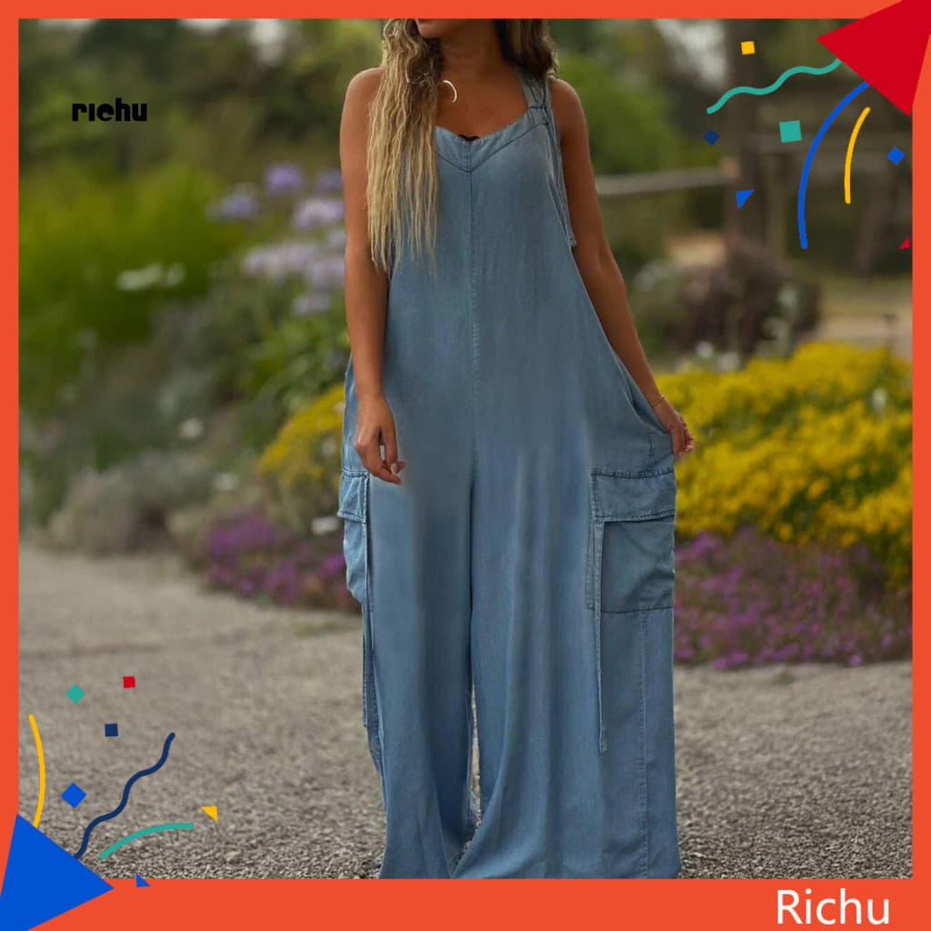 Loose Jumpsuit Suspenders Skin-friendly Women Women’s Boho with Adjustable Straps Wide Leg Palazzo Pants Baggy Romper