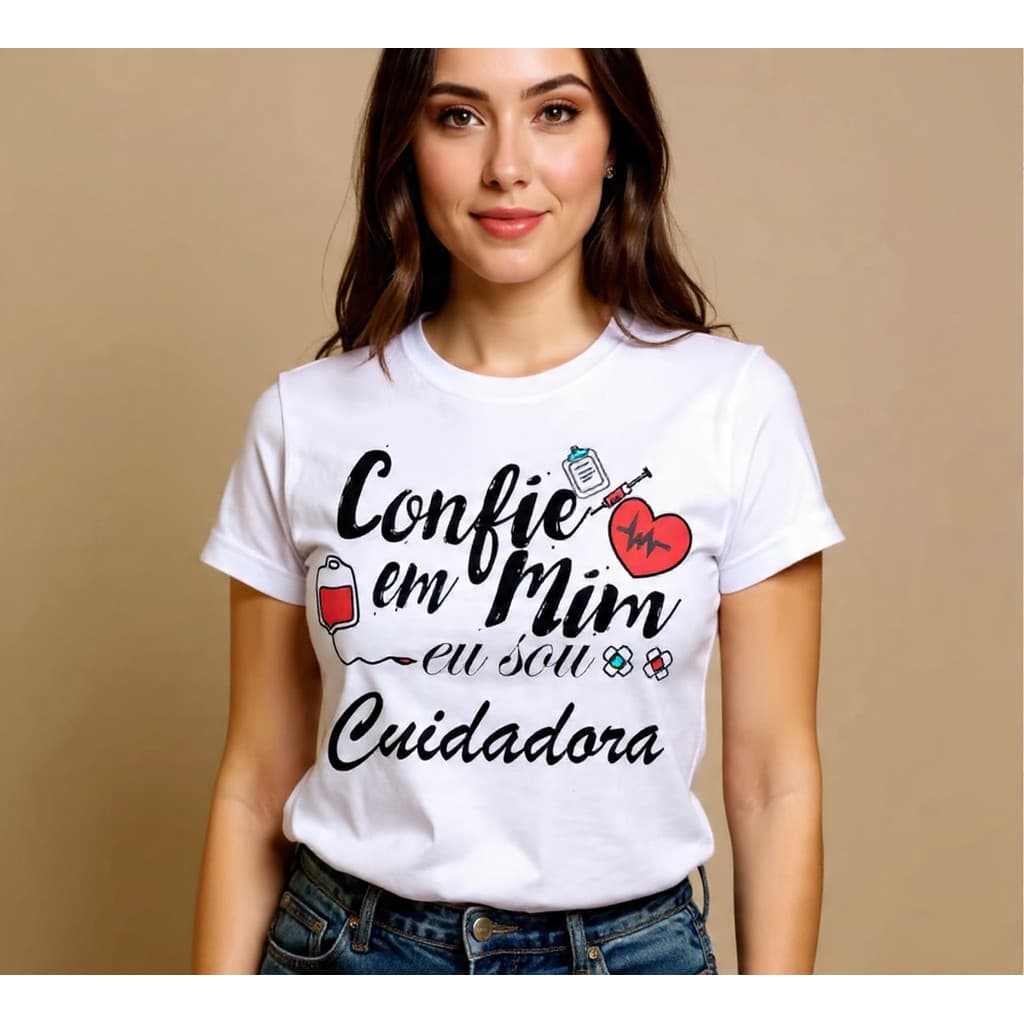 Camiseta Cuidadora De Idosos Feminina  Baby Look Blusa Elastano Variados Tipos 03C4 DR