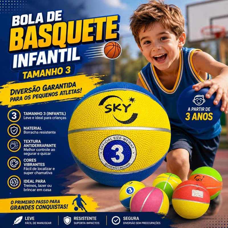 🏀 Bola de Basquete Infantil Tamanho 3 – Diversão e Esporte para os Pequenos! 🏀
