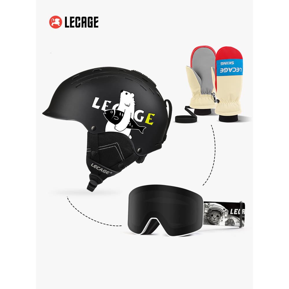 Conjunto de equipamentos de esqui para jovens de 7 a 15 anos, óculos de esqui combinados + capacete de esqui (luvas de e