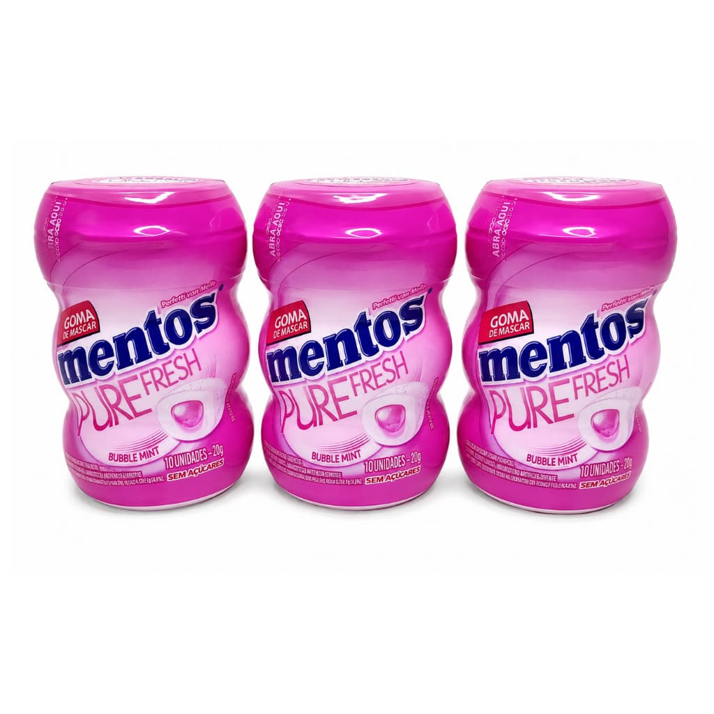 Kit 3 Chiclete Pure Fresh MINI Bubble Mint Tutti Frutti Rosa Pote Mentos 20g/cada