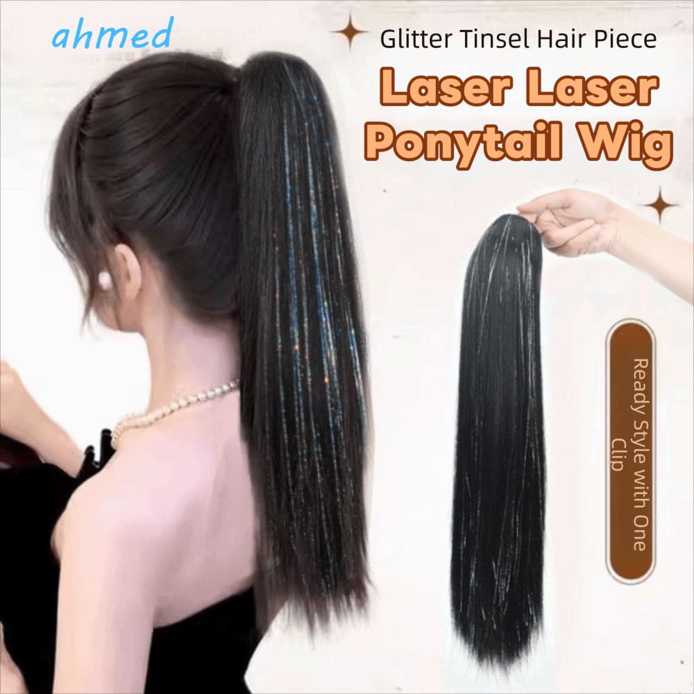 Pedaço De Cabelo AHMED Glitter Tinsel , Extensões Sintético Peruca De Rabo De Cavalo A Laser , Natural