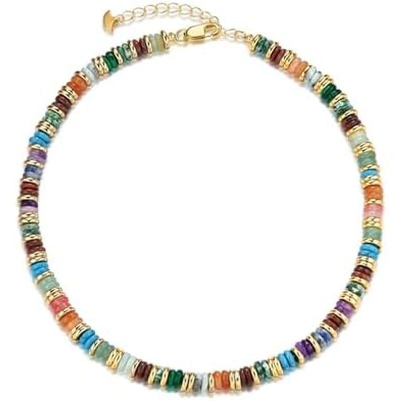 Banhado A Ouro 18K Colorido Pedra Preciosa Natural Quartzo Cristal Grânulo Cura Colar Gargantilha Para Mulheres Da SNGIA