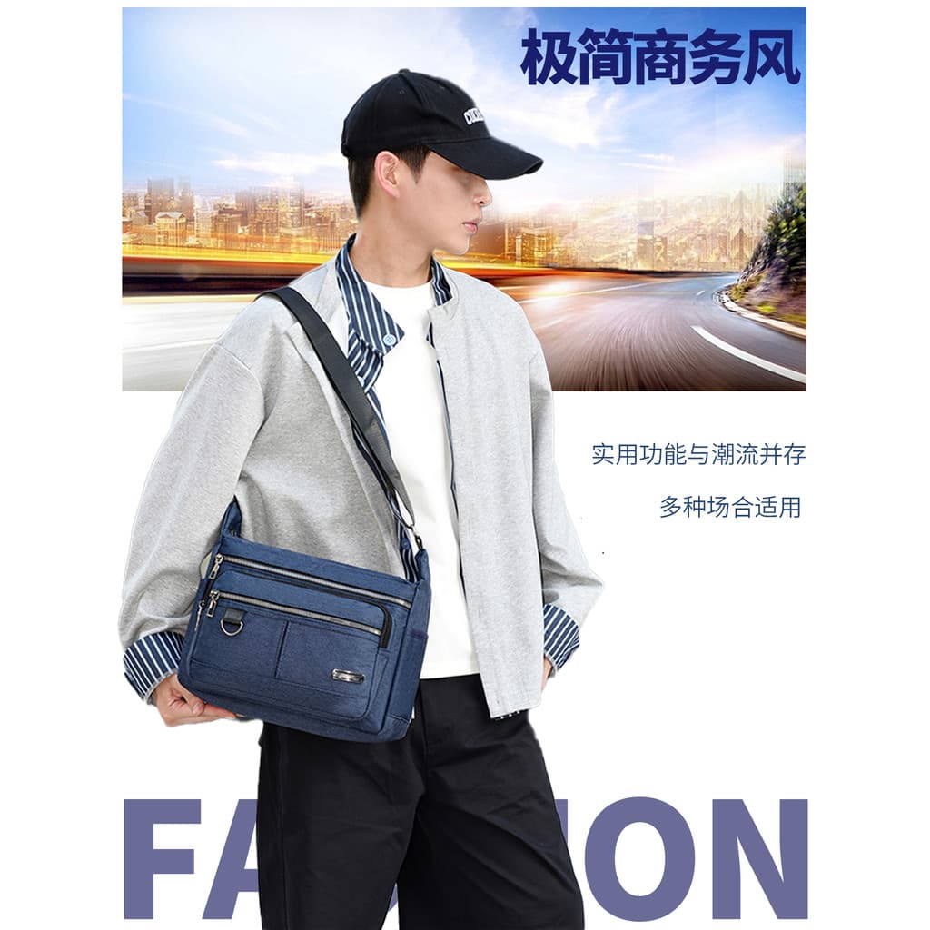 Bolsa mensageiro masculina de grande capacidade, tecido Oxford, bolsa Casual de ombro, multicamadas, zíper, bolso, mochi
