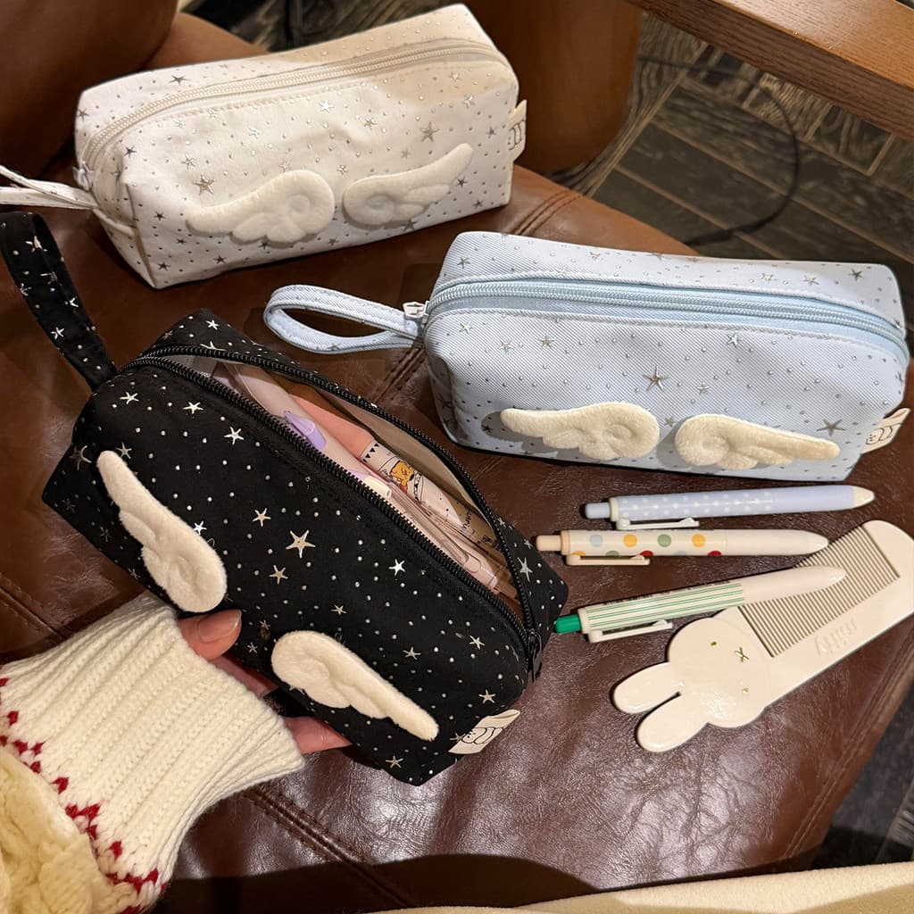 Ins bonito estrela lápis caso meninas de alto valor novo saco cosmético de grande capacidade portátil estudante papelari