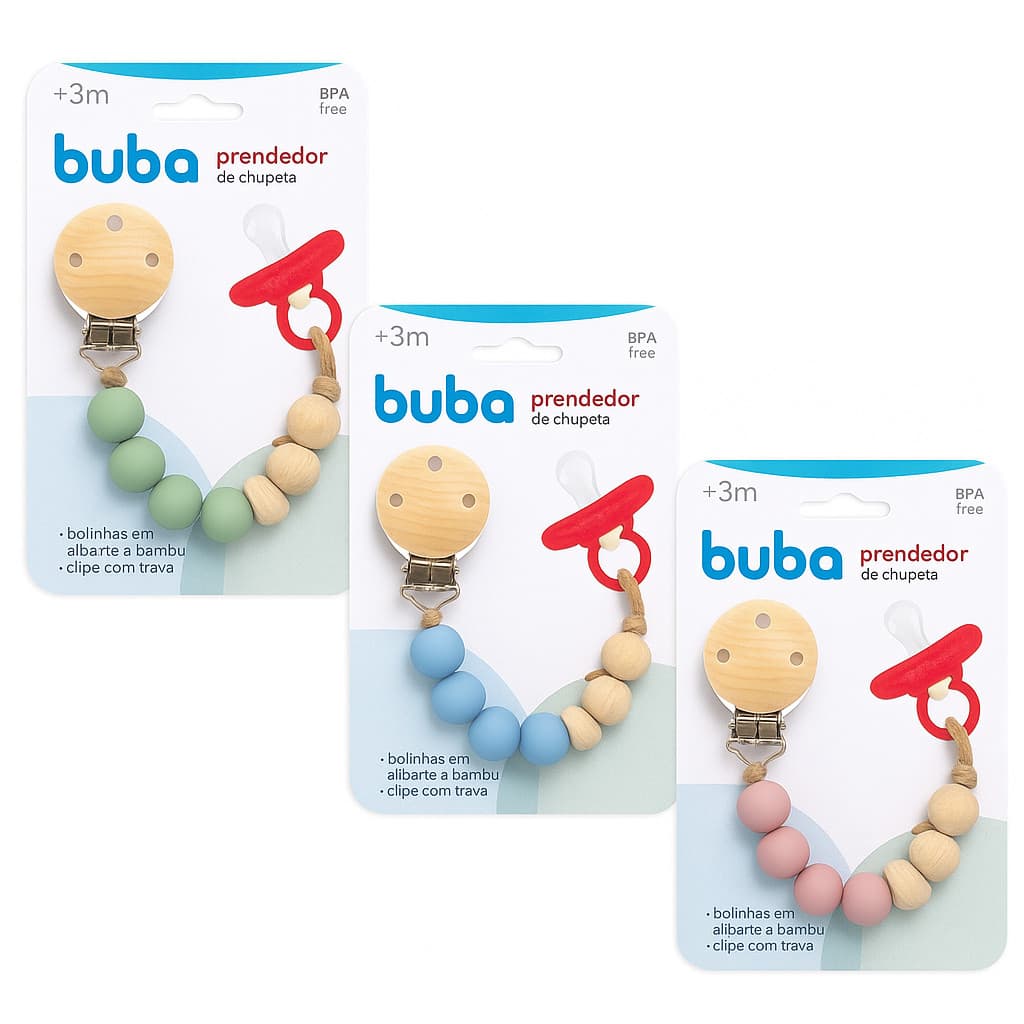 Prendedor De Chupeta Para Bebê Buba Silicone Bambu | Prendedor De Chupeta Infantil | Recem Nascido