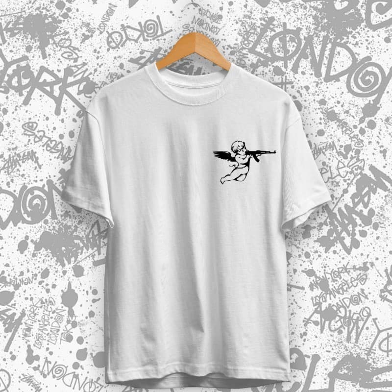 Camiseta Personalizada Unissex Minimalista StreetWear Old School Anjo AK47