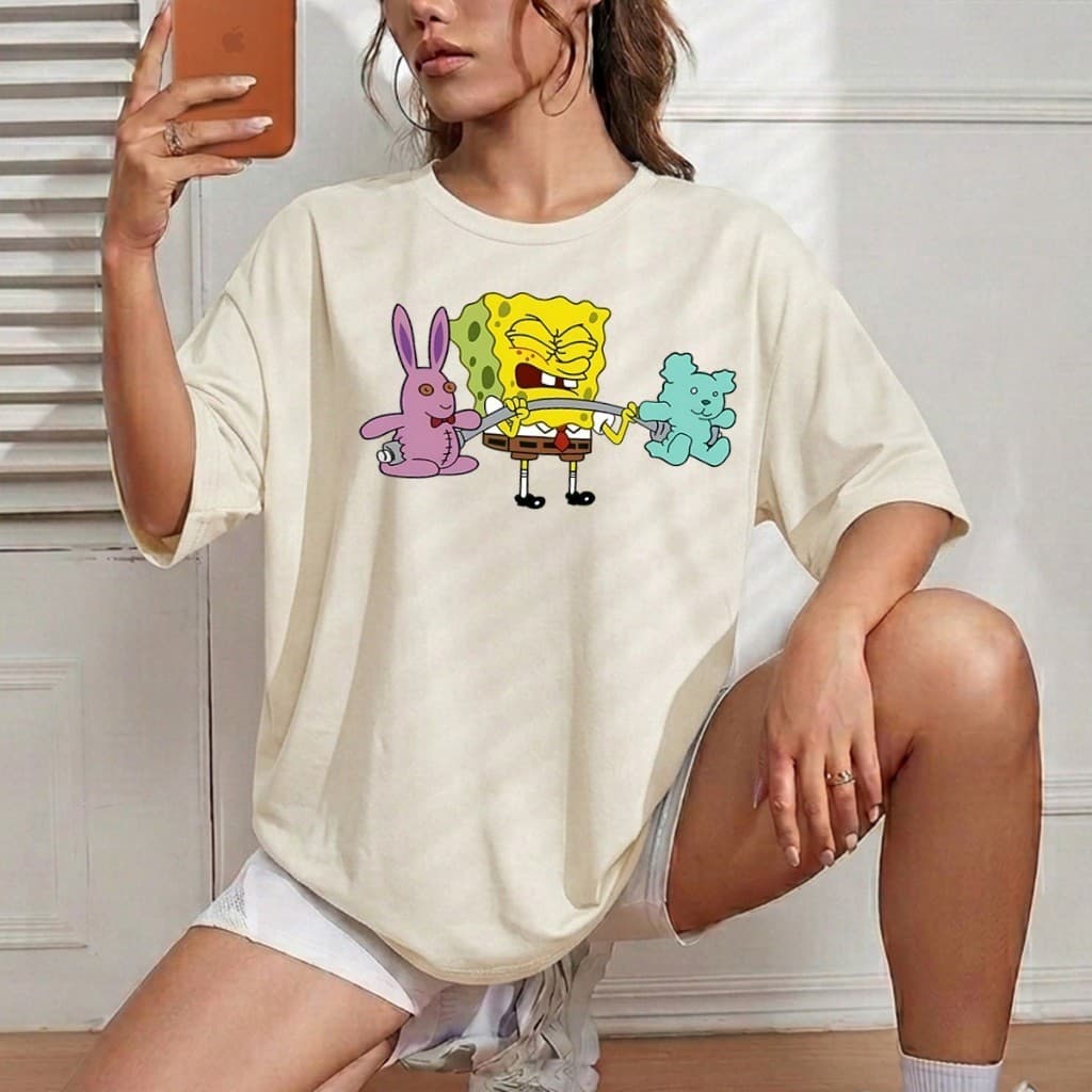 Camiseta Feminina Estampada Academia Bob Esponja Fitness Personagem Famoso Dia a Dia Envio Rápido!