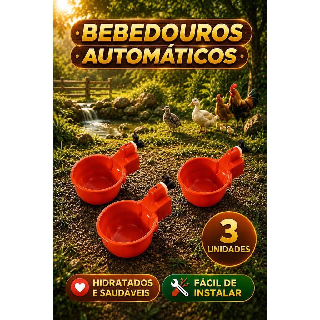 Kit 3 Bebedouro Automático Copinho para Aves Galinha Fazenda Gaiola Copo Bebedor