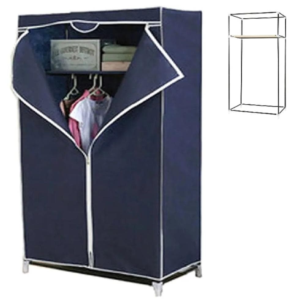 Guarda Roupa Portátil Azul com Cabideiro Dobrável