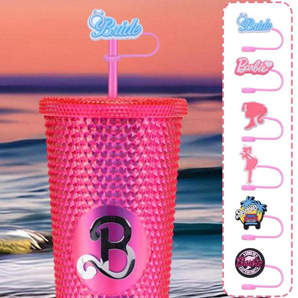 Nova Tampa De Palha Barbi Rosa , Plugue De Silicone , Acessórios Reutilizáveis , Garrafa De Canudo Para Beber Poeira N9q