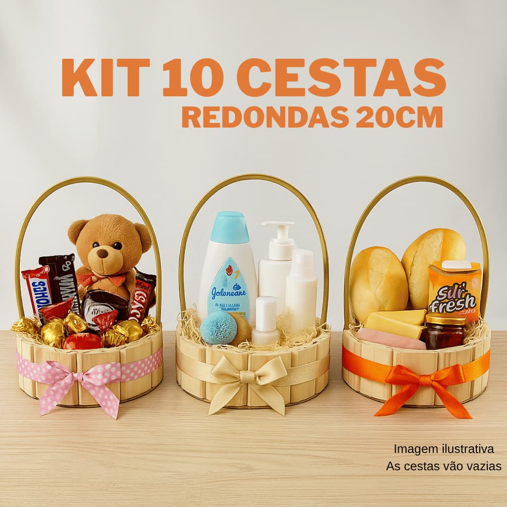 Kit 10 Cesta Presente Redonda Madeira Pinus 20cm Base Cesta Namorado Kit Cosmetico Cachepot Arranjo