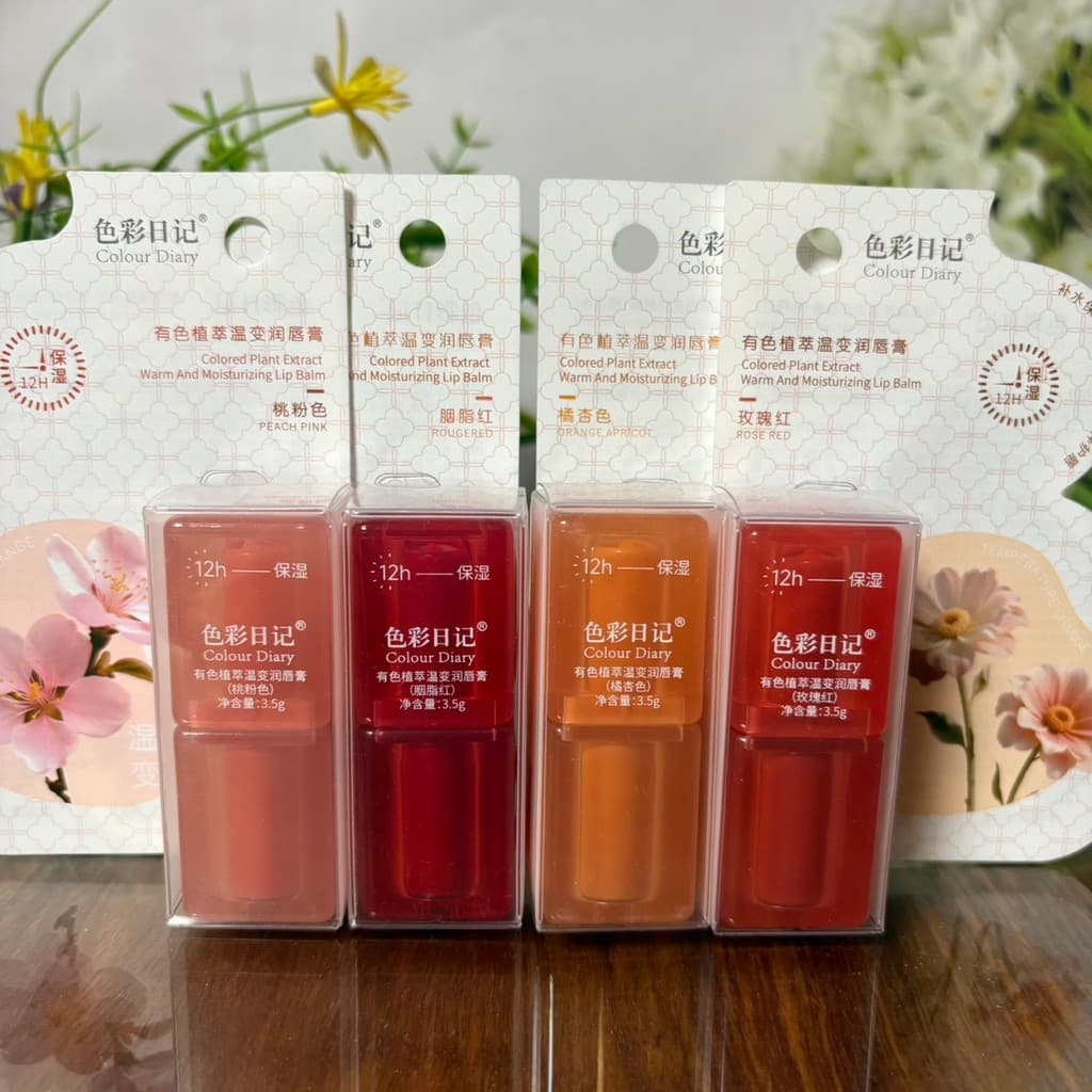 Diário de cores Extrato de planta colorida Mudança de temperatura Bálsamo labial 3.5g Hidratante Hidratante Anti-secagem
