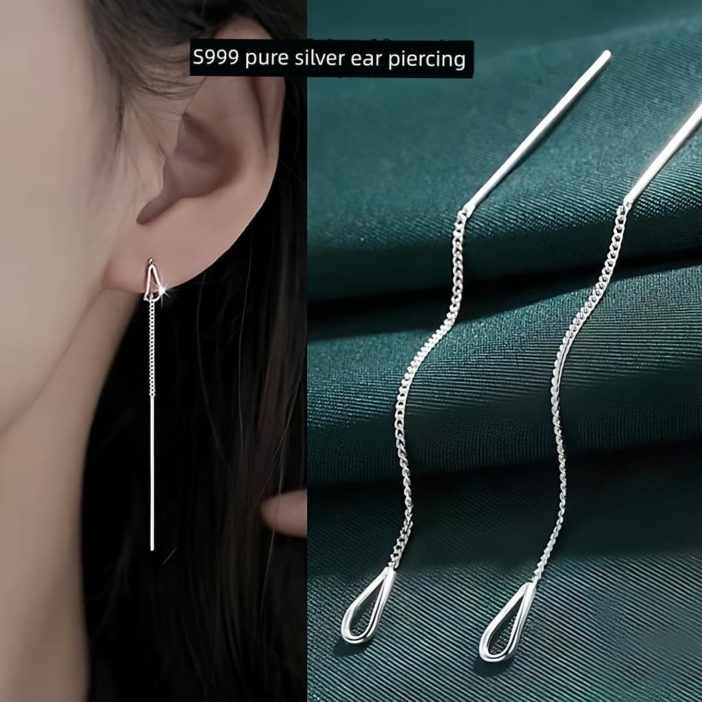 brinco de pressão brinco de pressao feminino S999 prata esterlina gota de água brincos simples perfurados brincos borla