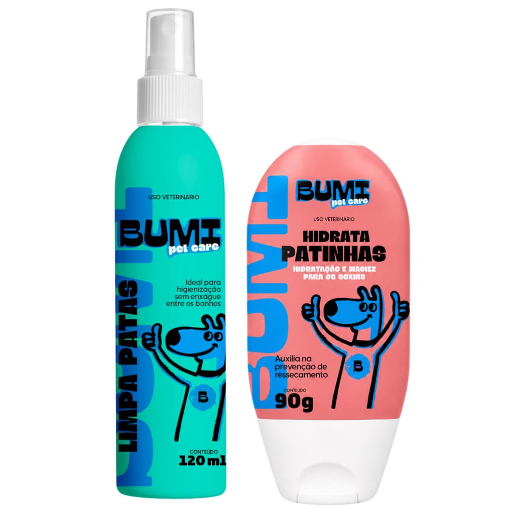 Limpa Patas 120ml + Hidratante de Patinha 90g Bumi Pet Higienizador Cães Gatos 120ml