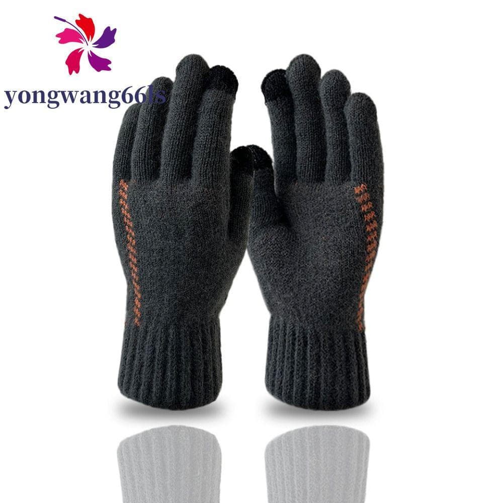 YONGWANG Luvas Masculinas De Malha , De Lã De Cor Sólida Com Tela Sensível Ao Toque Antiderrapantes De Dedo Inteiro