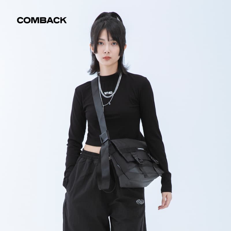 COMBACK preto puro na moda legal ins rua personalidade moda mensageiro saco esportes ombro street Wear meninas mochila d