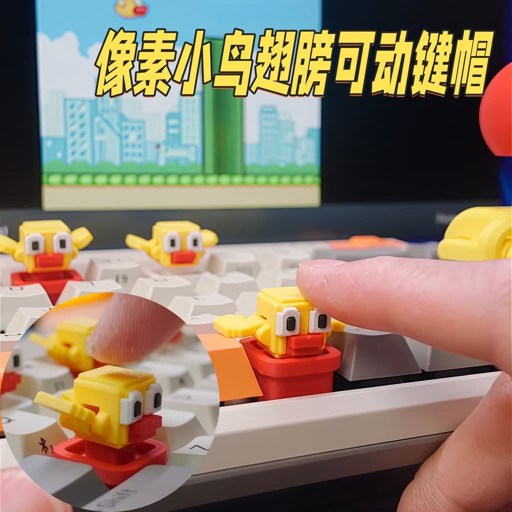 Pixel pássaro keycap impressão 3d asas operador móvel bonito pássaro voando keycap divertido teclado decoração