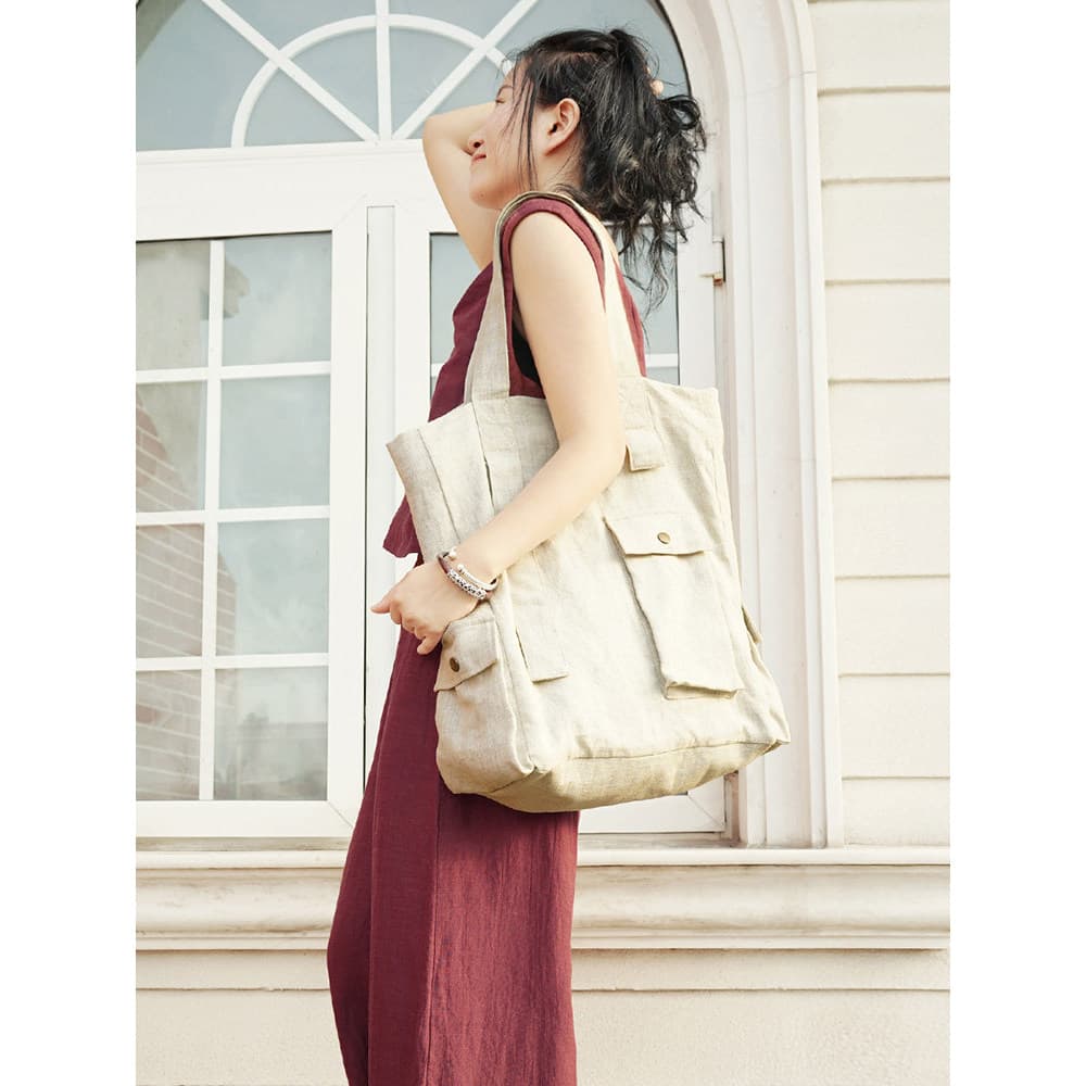 Chengxin bolsa feminina Original de linho puro, bolsa grande estilo literário europeu americano, bolsa de ombro simples,