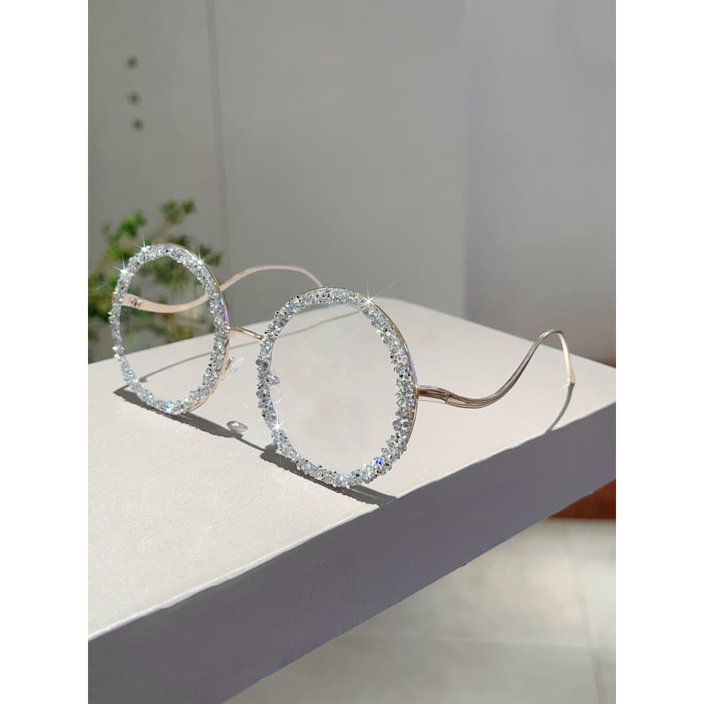 Novo estilo de óculos de sol da moda com armação redonda de Metal cravejado de diamantes, óculos de sol da moda, simples
