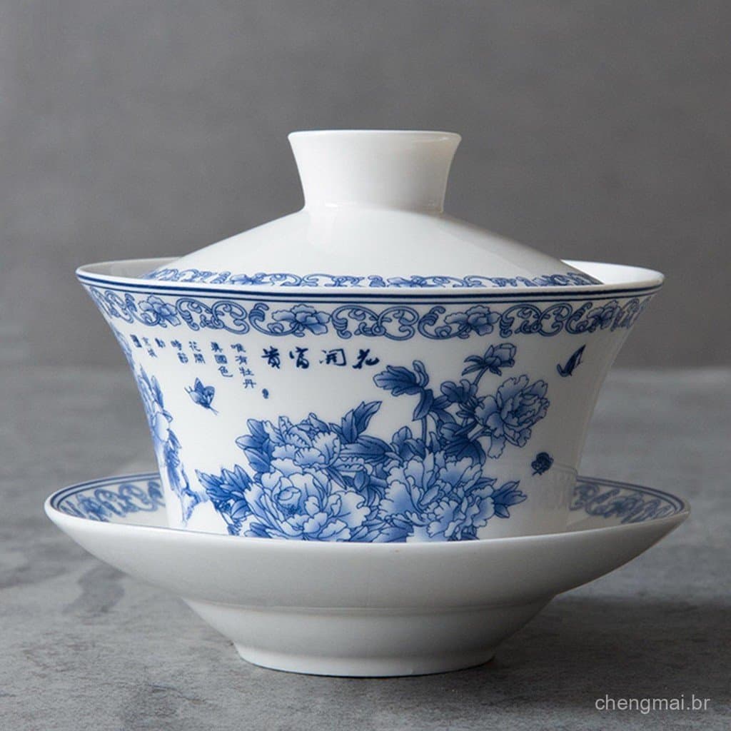 Conjunto De Chá Gaiwan Tradicional Lindo Xícara Com Padrão De Flor De Porcelana Branca Ou Kung Fu Para Fermentação De Es