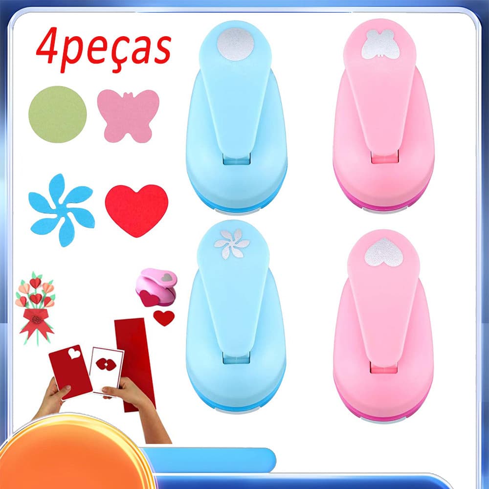 Conjunto de perfurador de papel de 4 peças, adequado para artesanato DIY, produção de álbum de recortes