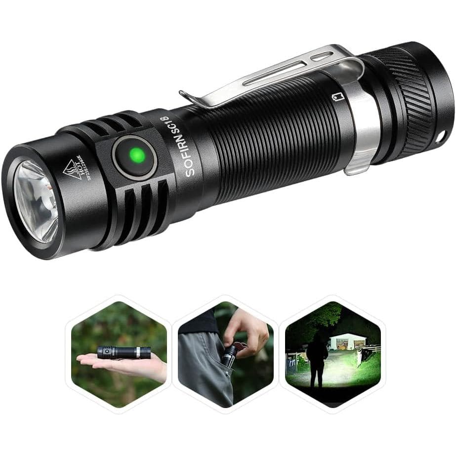 Lanterna Recarregável Pequena EDC 77outdoor, Lanterna Sofirn SC18 1800 Lúmens de Alta Intensidade, Luz de Bolso Super Br