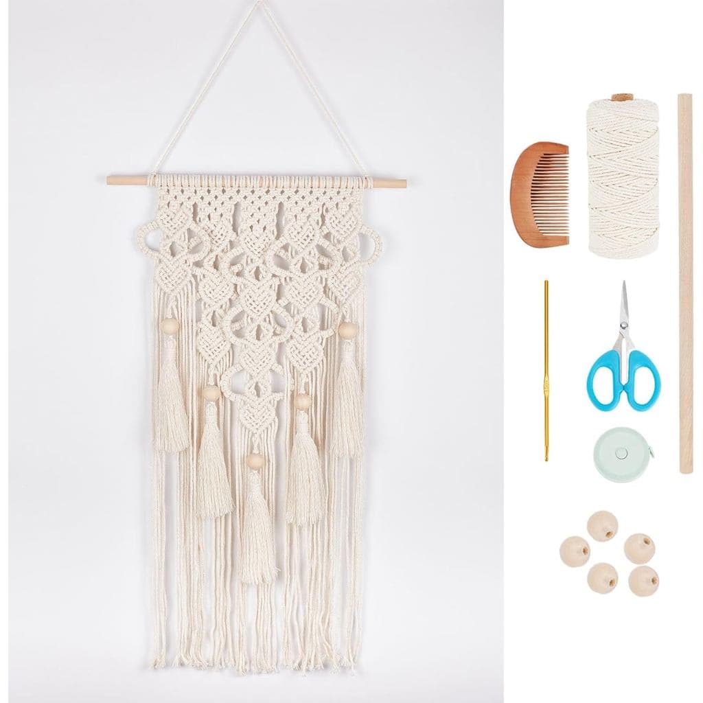 Kit de Macramê DIY FREEBLOSS para Adultos Iniciantes, Ornamento de Parede Boho Criativo, Arte de Parede em Macramê, Tape
