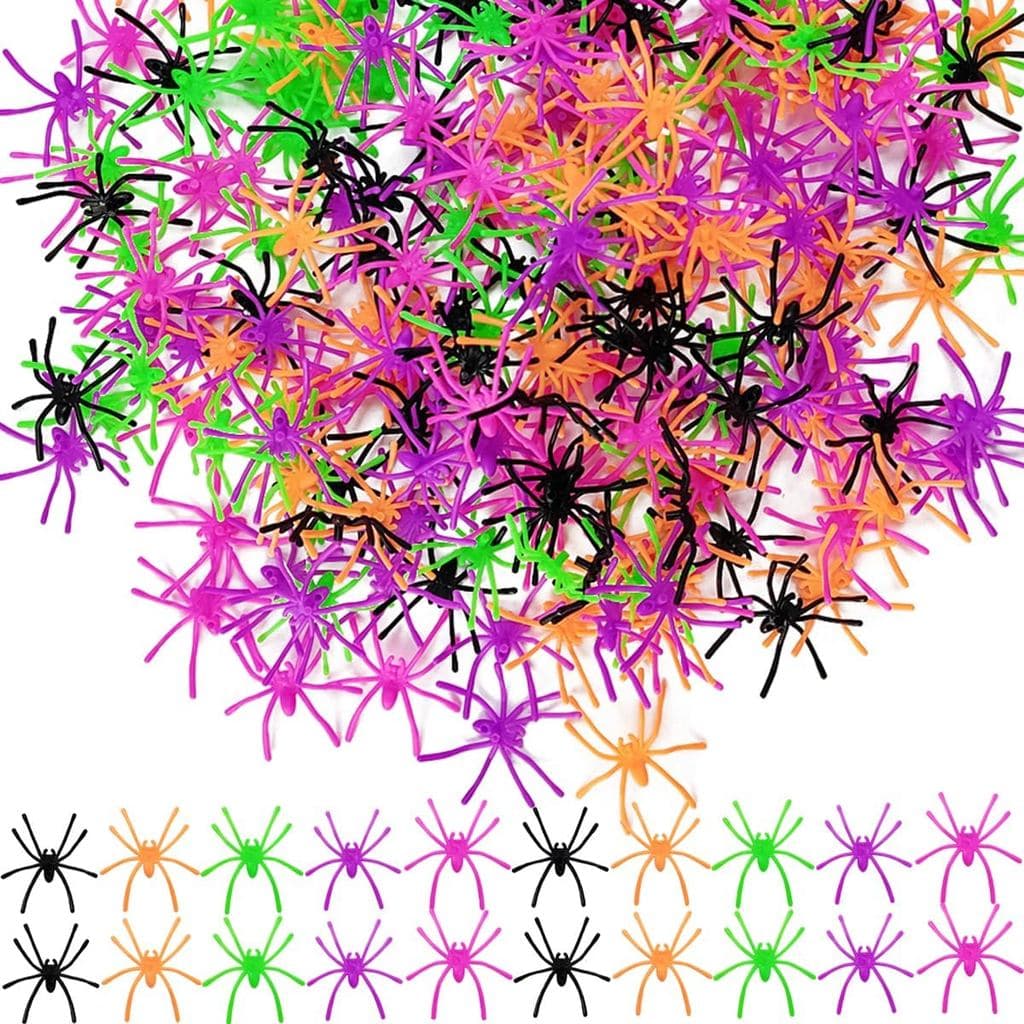 GXXMEI 200PCS Aranhas Plásticas Realistas de Halloween em 5 Cores, Pequenos Brinquedos de Aranha, Aranhas Falsas Pretas,