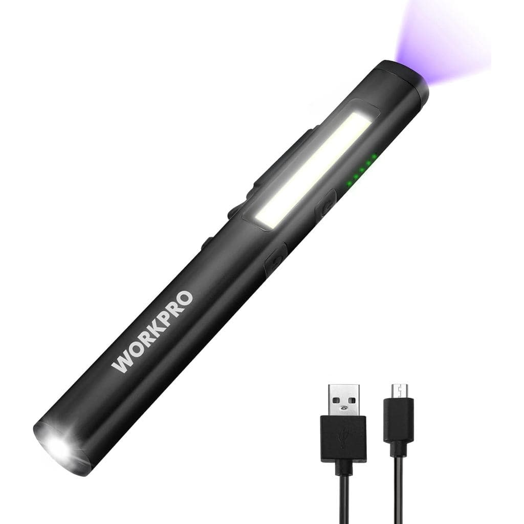Lanterna Caneta WORKPRO, Lanterna Recarregável com Luz Negra UV de 365 nm, Mini Lanterna LED de 450 Lúmens, para Inspeçã
