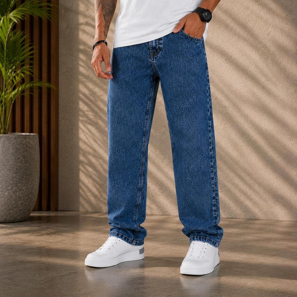 Calça Jeans Baggy Masculina Marmorizada Premium Streetwear Oversized Confortável Basico