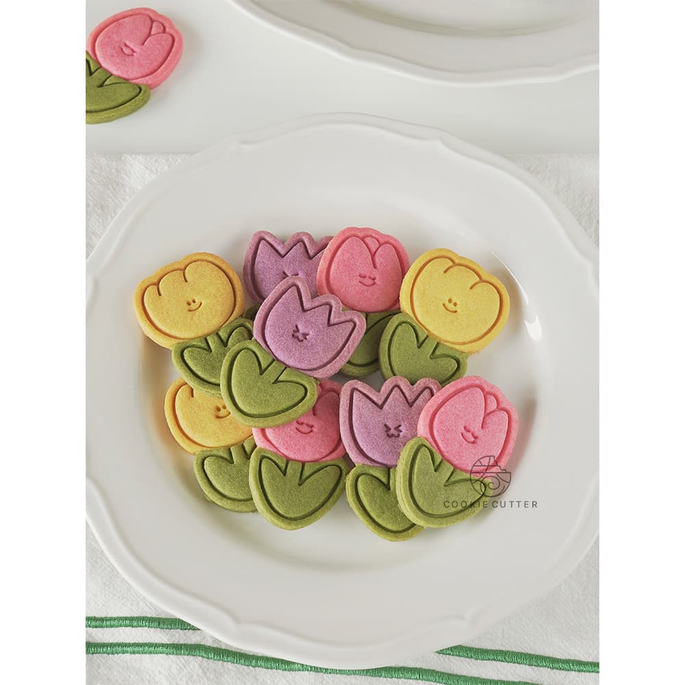 Molde de biscoito de tulipa sorridente de desenho animado, pacote de emoticons, molde de biscoito de flor, suplemento al