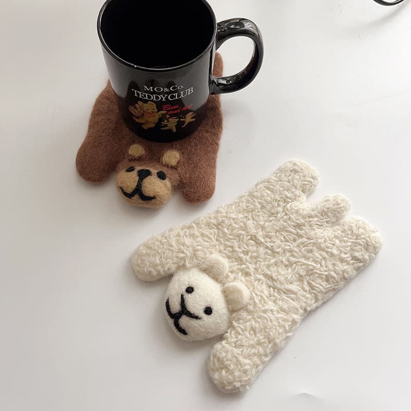 Japonês artesanal bonito lã feltro Animal dos desenhos animados Coaster absorvente Desktop Anti-escaldante almofada de i