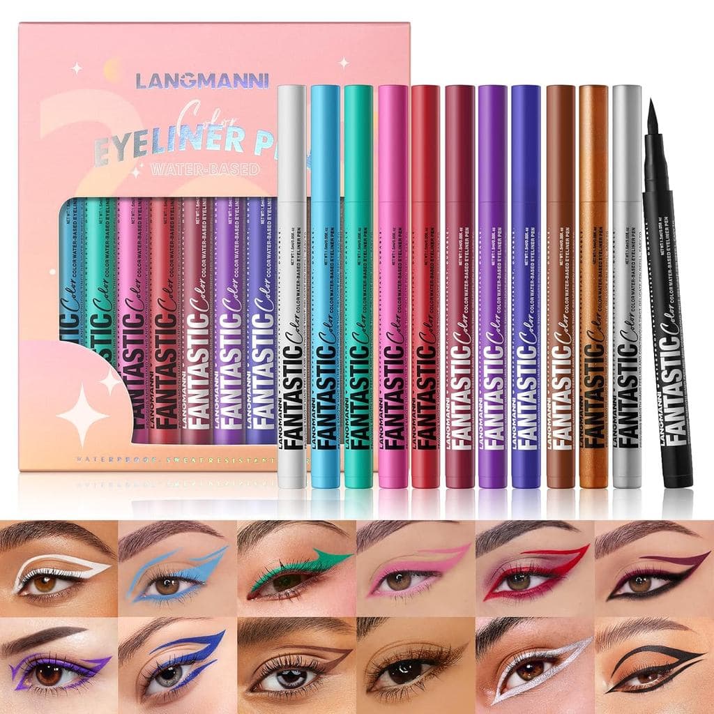 Conjunto de Delineadores Líquidos Matte LANGMANNI com 12 Cores, Pigmentados em Tons Neon, de Longa Duração, à Prova de B