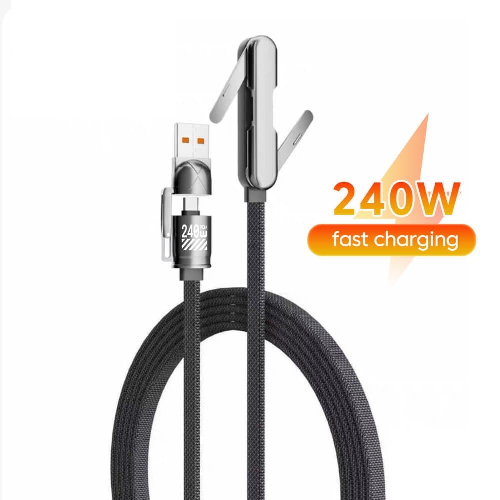 Carregador 2 Em 1 De 240 W Com 360 ° Suporte Giratório Inteligente Para Telefone Adaptador USB E Tipo C Home Office-Carr