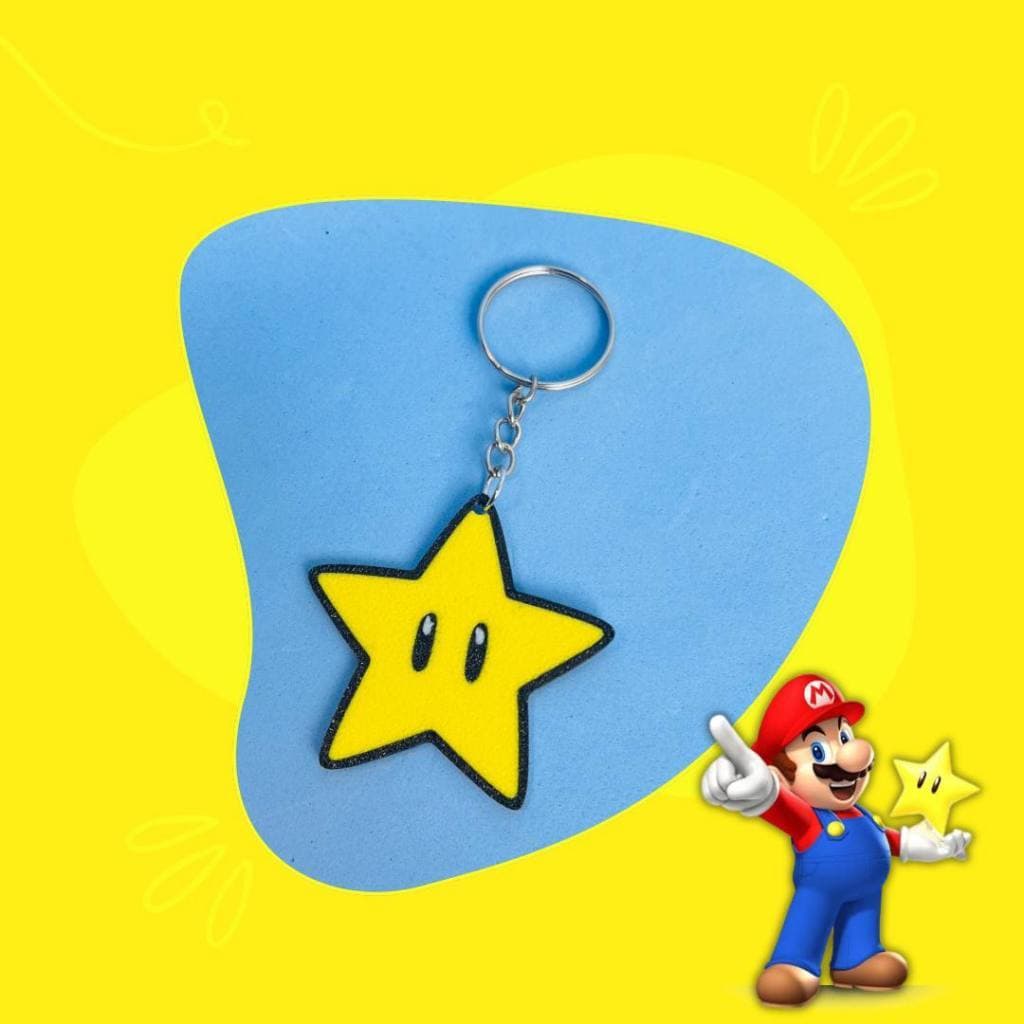 Chaveiro Estrela Super Star Super Mario Impressão 3D Coleção Decoração