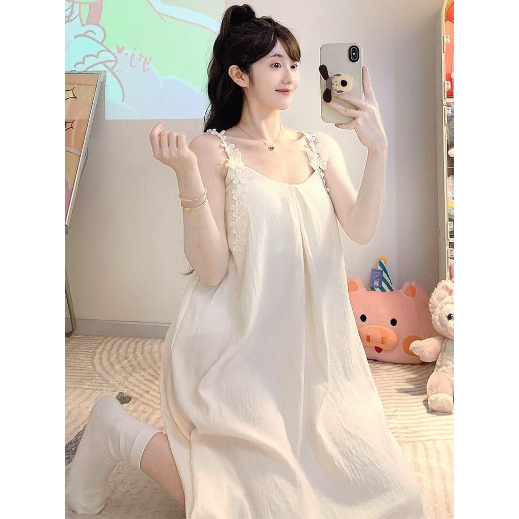 Doce estilo estilingue camisola feminina verão nuvem algodão com almofada no peito comprimento médio solto tamanho grand