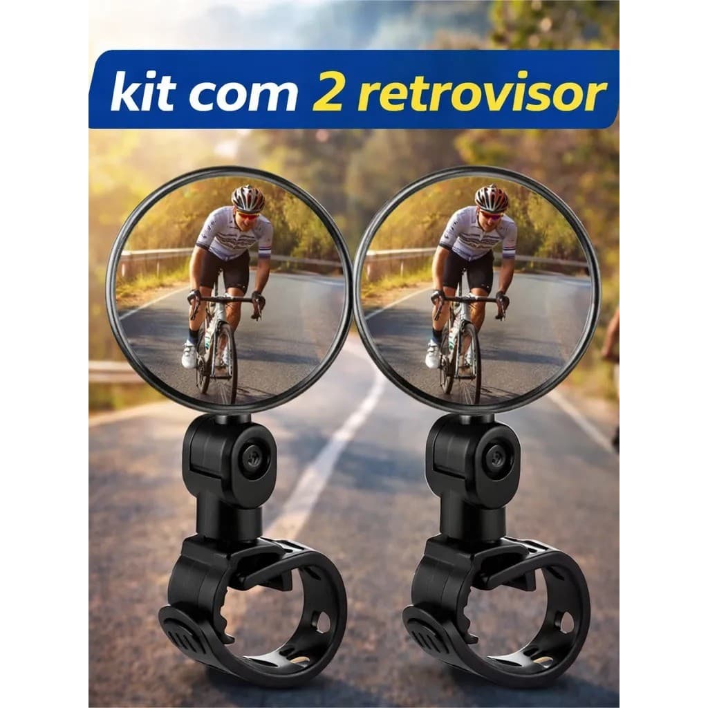 Kit 2 Espelhos Retrovisores de Guidão Acessórios de Bicicleta Grande Angular Rotação de 360 ​​Graus