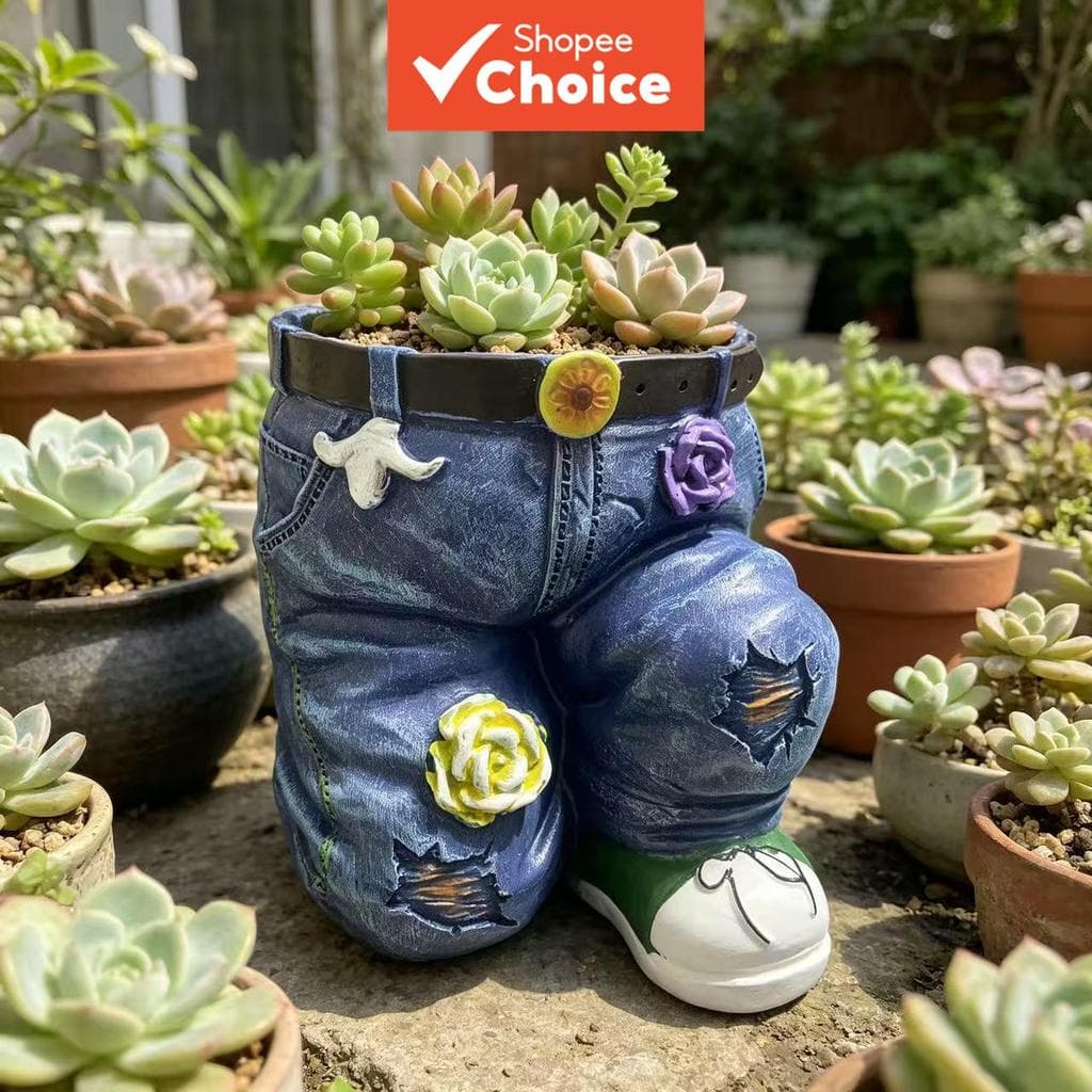 Vaso De Flores De Resina Inspirado Em Vintage , Estilo Jeans Azul Desgastado Para Suculentas E Plantas Verdes , Plantado