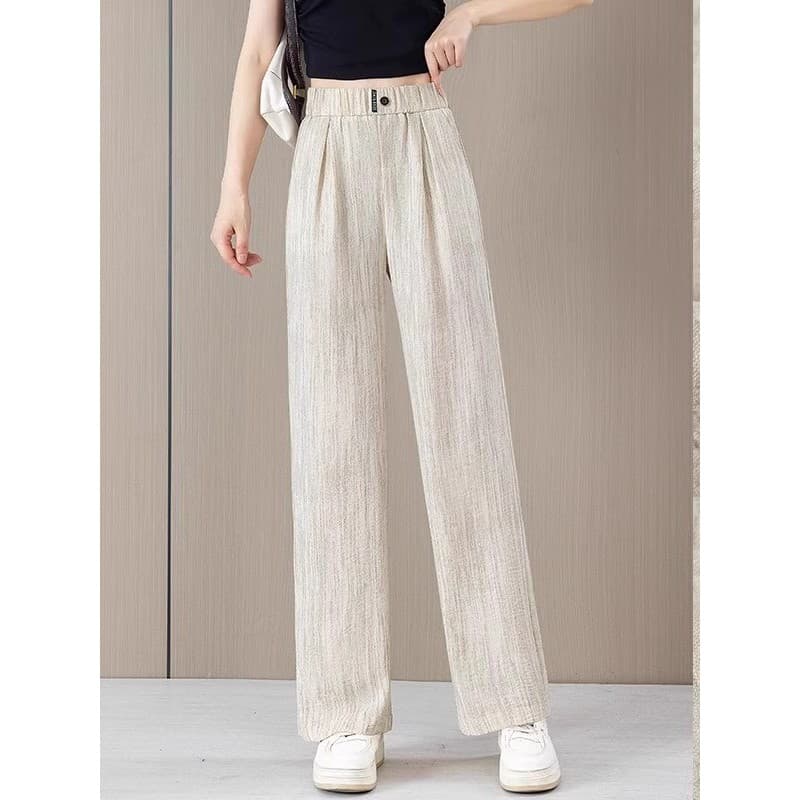 Cintura tridimensional calças de seda gelo verão fino cintura elástica solta Plus Size estilo preguiçoso calças feminina