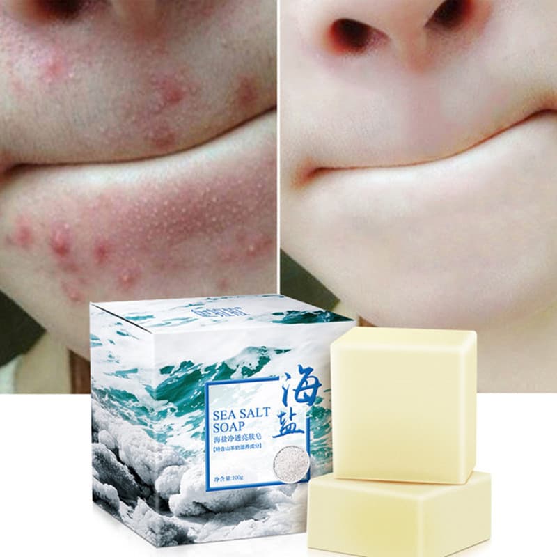 Sabonete Natural de sal marinho para remoção de ácaros, sabonete Facial feminino masculino e feminino, sabonete de enxof