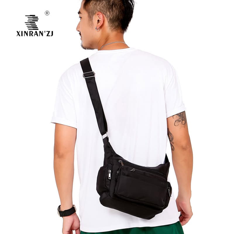 Leve náilon impermeável Multi-zíper bolso lazer na moda viagem esportes masculino de um ombro mensageiro Mini saco peque