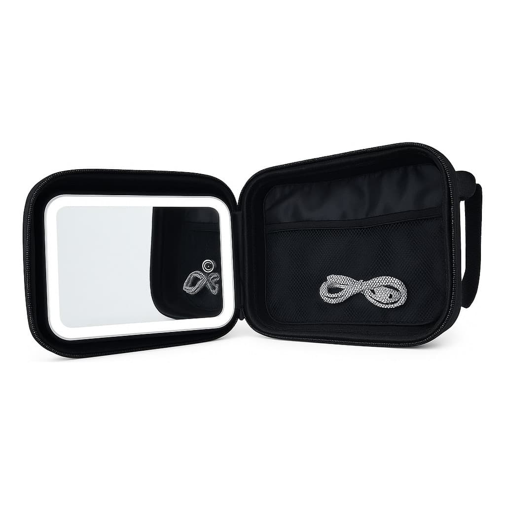 Maleta de maquiagem com espelho iluminado LED recarregável USB estojo organizador cosméticos profissional