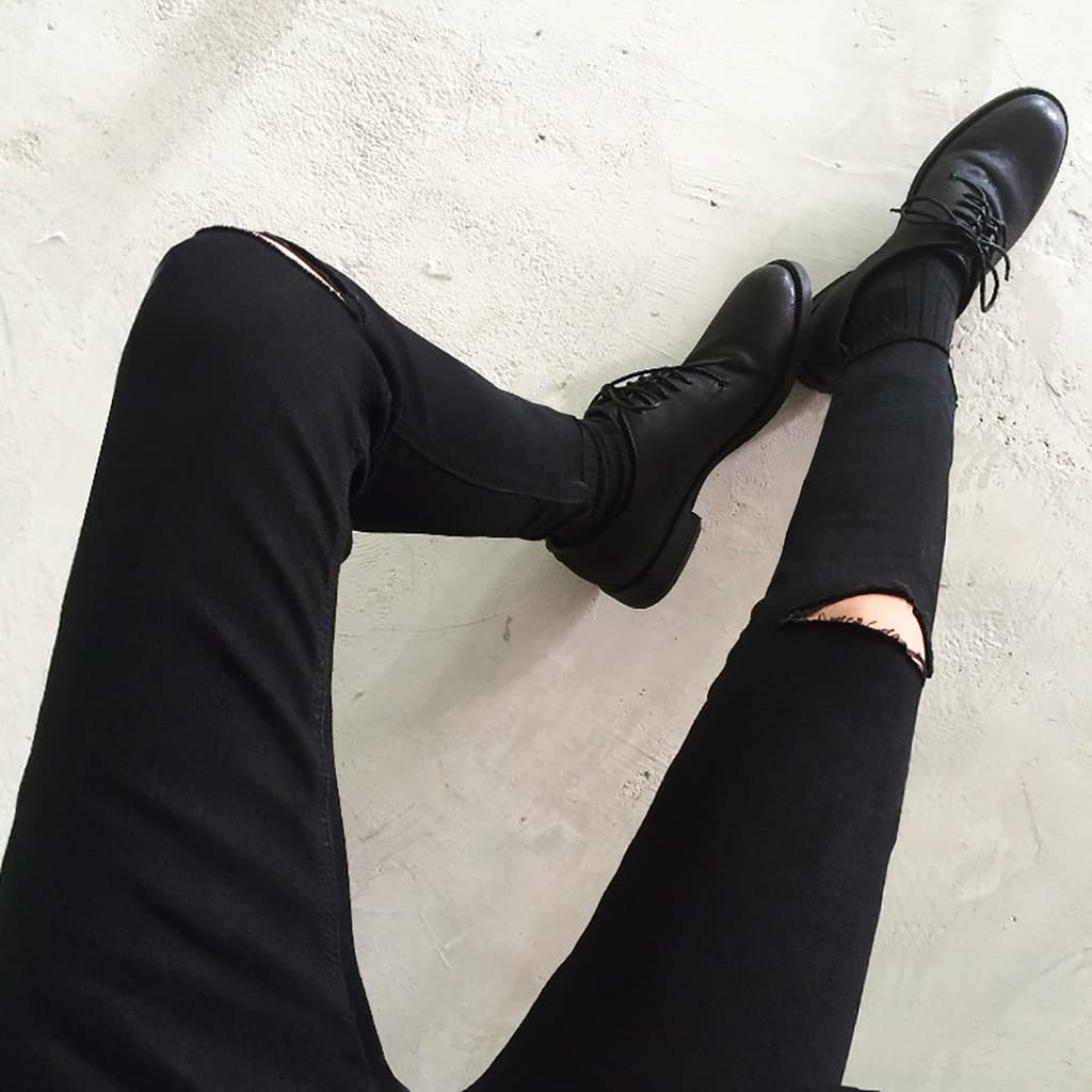 Preto de alta elasticidade magro-ajuste Jeans meninos na moda calças rasgadas calças magras masculinas high Street Puff