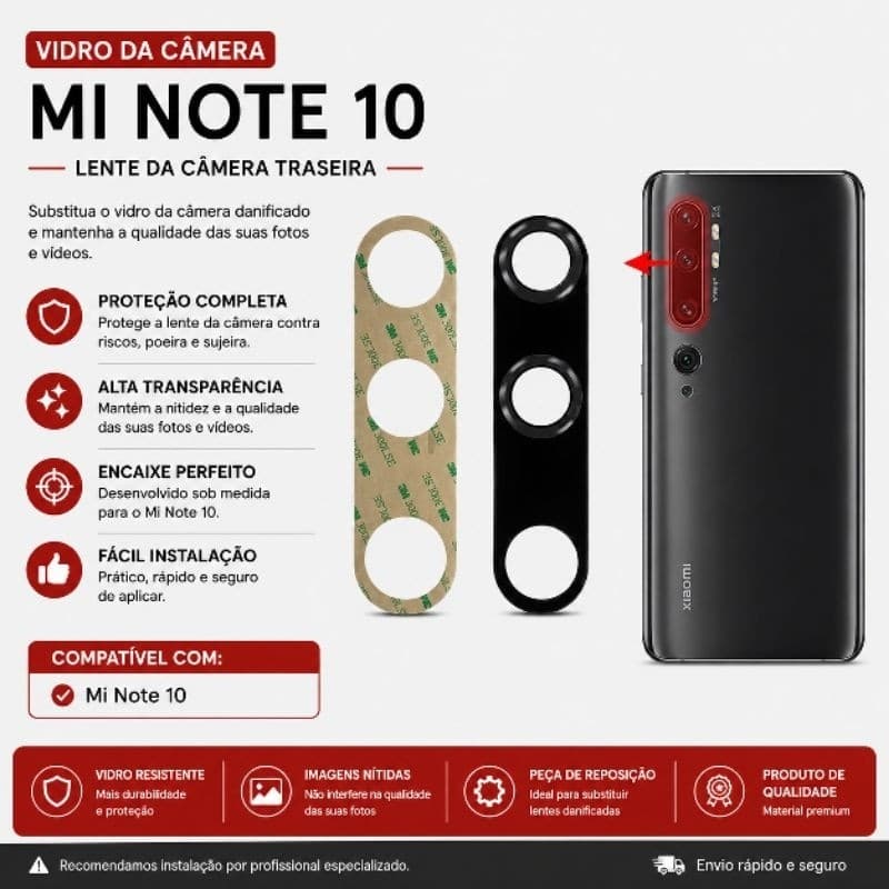 Lente Vidro da Câmera Xiaomi Mi Note 10 Pro